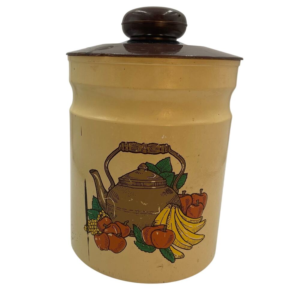 Vintage Kromex Canister Harvest Fruit Metal 7.5" Kitchen Container Retro